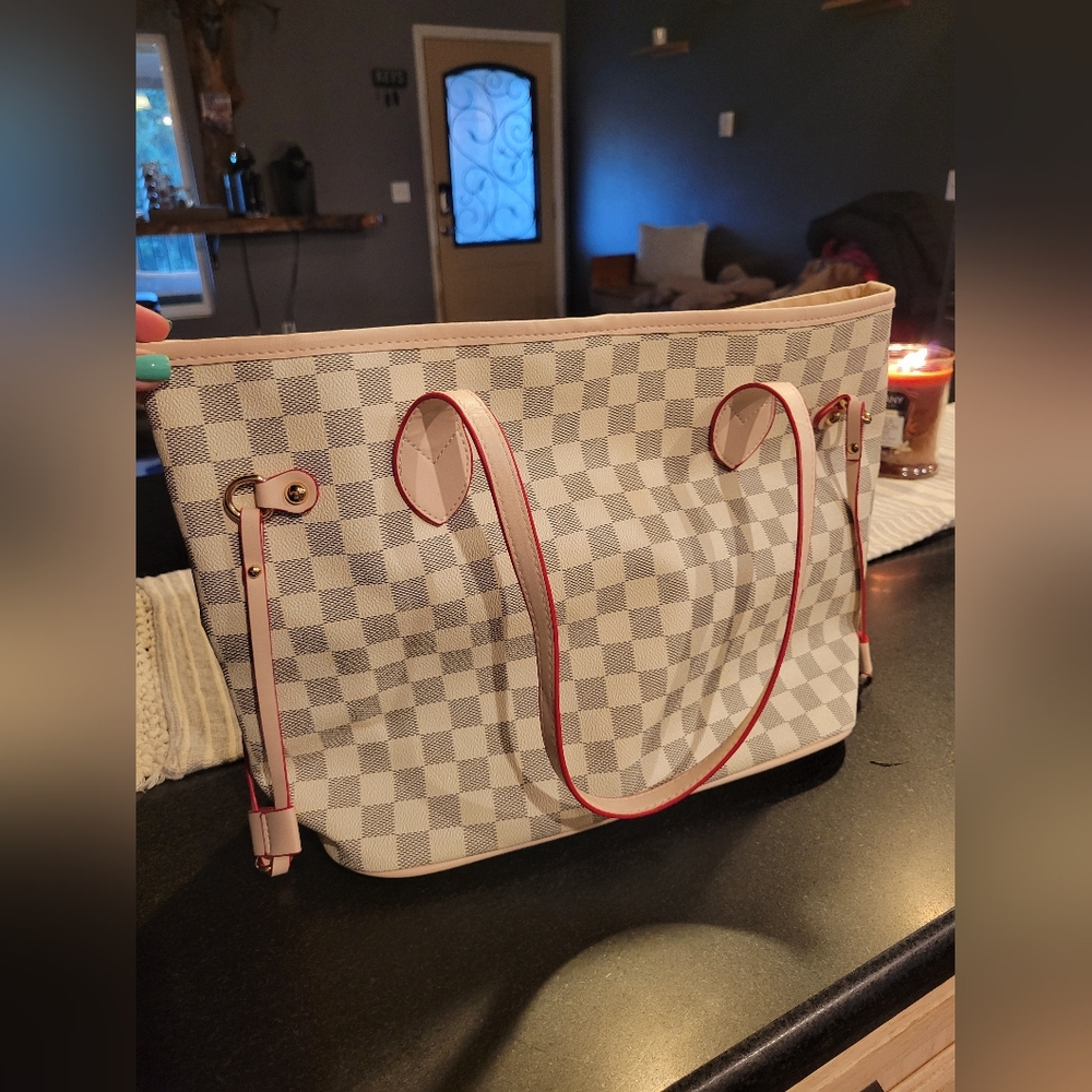 Checkered Tote Bag with Red Accents